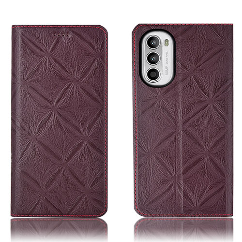 Leather Case Stands Flip Cover Holder H19P for Motorola Moto G82 5G Red Wine