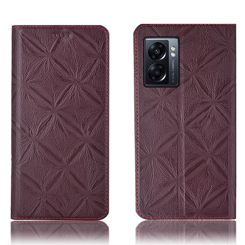 Leather Case Stands Flip Cover Holder H19P for OnePlus Nord N300 5G Red Wine