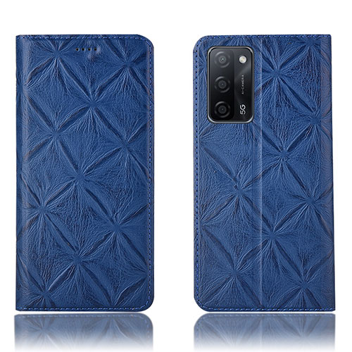 Leather Case Stands Flip Cover Holder H19P for Oppo A53s 5G Blue