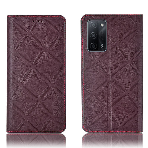 Leather Case Stands Flip Cover Holder H19P for Oppo A53s 5G Red Wine