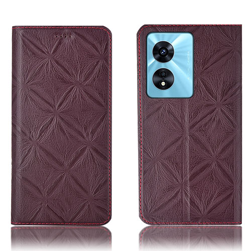 Leather Case Stands Flip Cover Holder H19P for Oppo A78 5G Red Wine