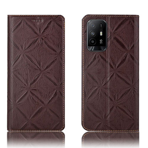 Leather Case Stands Flip Cover Holder H19P for Oppo A94 5G Brown