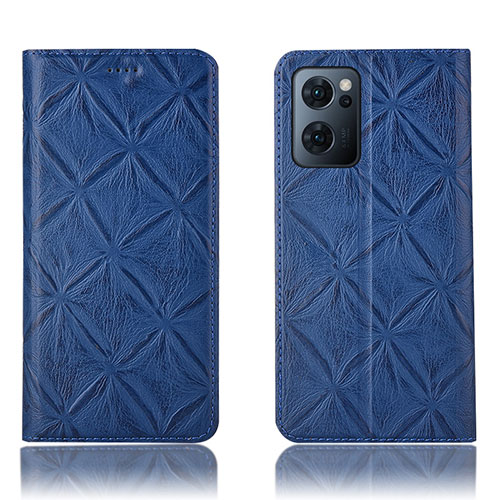 Leather Case Stands Flip Cover Holder H19P for Oppo Find X5 Lite 5G Blue