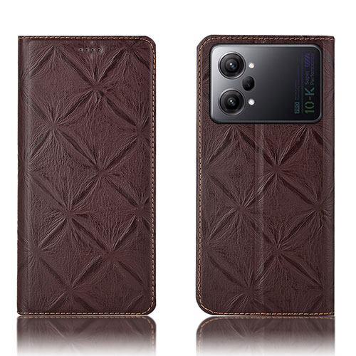 Leather Case Stands Flip Cover Holder H19P for Oppo K10 Pro 5G Brown
