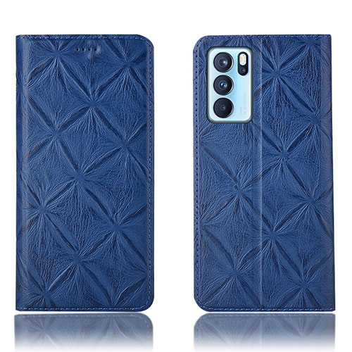 Leather Case Stands Flip Cover Holder H19P for Oppo Reno6 Pro 5G India Blue