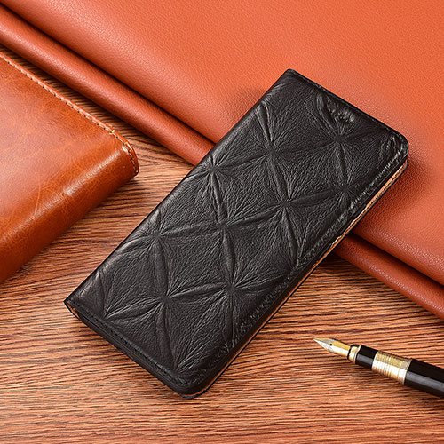 Leather Case Stands Flip Cover Holder H19P for Oppo Reno6 Z 5G Black