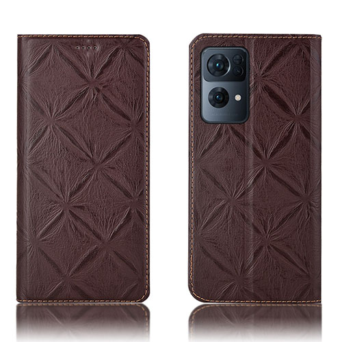 Leather Case Stands Flip Cover Holder H19P for Oppo Reno7 Pro 5G Brown