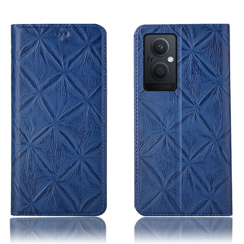 Leather Case Stands Flip Cover Holder H19P for Oppo Reno8 Lite 5G Blue
