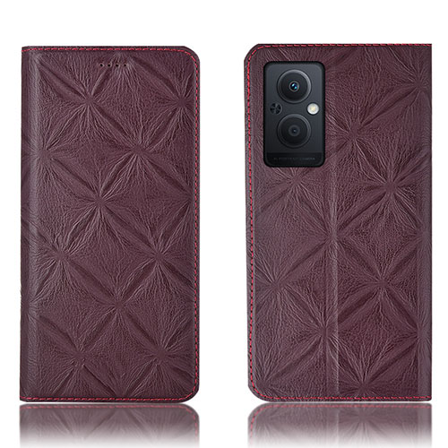 Leather Case Stands Flip Cover Holder H19P for Oppo Reno8 Lite 5G Red Wine