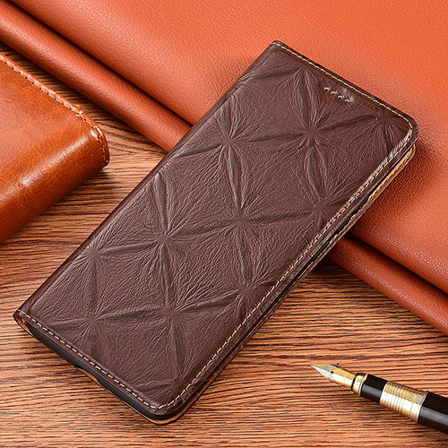 Leather Case Stands Flip Cover Holder H19P for Vivo X80 Lite 5G Brown