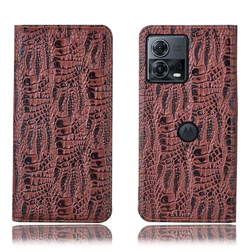 Leather Case Stands Flip Cover Holder H20P for Motorola Moto Edge 30 Fusion 5G Brown