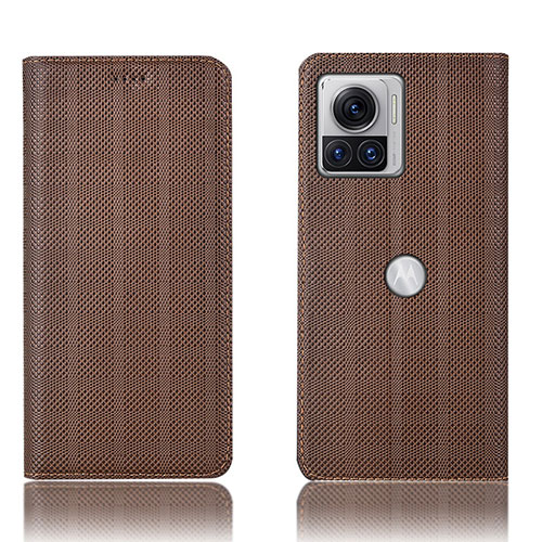 Leather Case Stands Flip Cover Holder H20P for Motorola Moto Edge X30 Pro 5G Brown