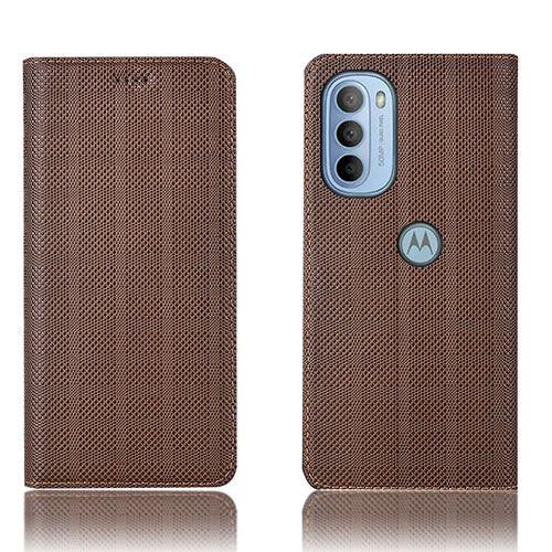 Leather Case Stands Flip Cover Holder H20P for Motorola Moto G31 Brown