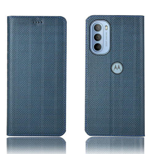Leather Case Stands Flip Cover Holder H20P for Motorola Moto G41 Blue