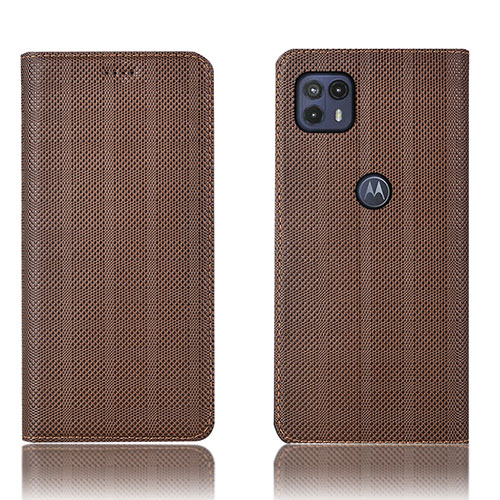 Leather Case Stands Flip Cover Holder H20P for Motorola Moto G50 5G Brown