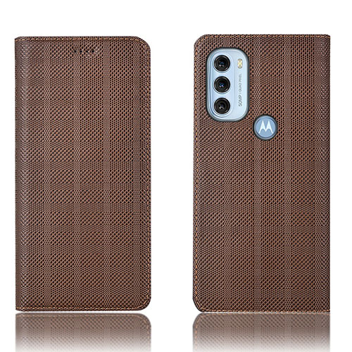 Leather Case Stands Flip Cover Holder H20P for Motorola Moto G71 5G Brown