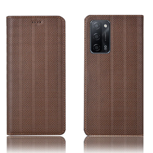 Leather Case Stands Flip Cover Holder H20P for Oppo A56 5G Brown