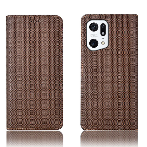 Leather Case Stands Flip Cover Holder H20P for Oppo Find X5 5G Brown