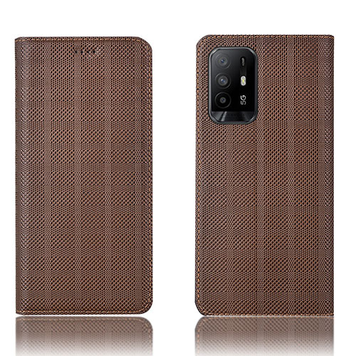 Leather Case Stands Flip Cover Holder H20P for Oppo Reno5 Z 5G Brown