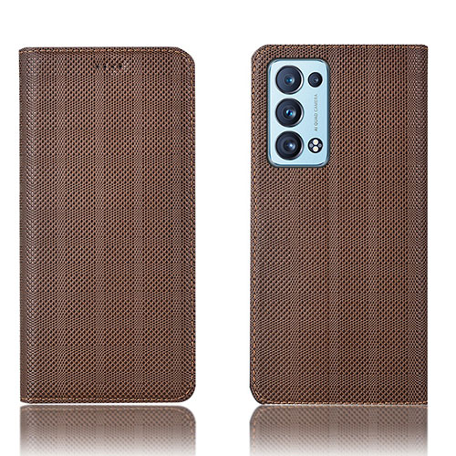 Leather Case Stands Flip Cover Holder H20P for Oppo Reno6 Pro+ Plus 5G Brown