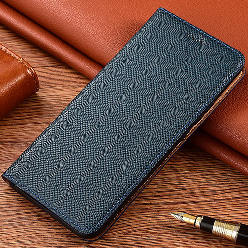 Leather Case Stands Flip Cover Holder H20P for Oppo Reno6 Z 5G Blue
