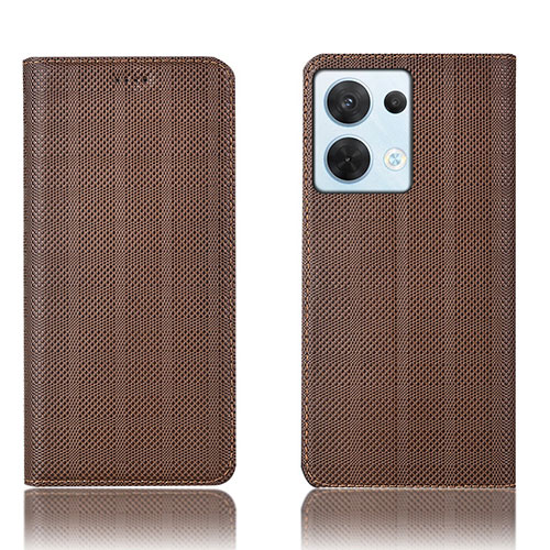 Leather Case Stands Flip Cover Holder H20P for Oppo Reno8 5G Brown