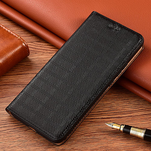 Leather Case Stands Flip Cover Holder H20P for Samsung Galaxy M22 4G Black