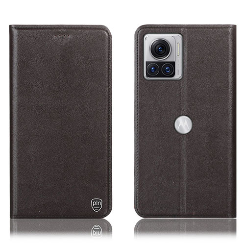 Leather Case Stands Flip Cover Holder H21P for Motorola Moto Edge X30 Pro 5G Brown