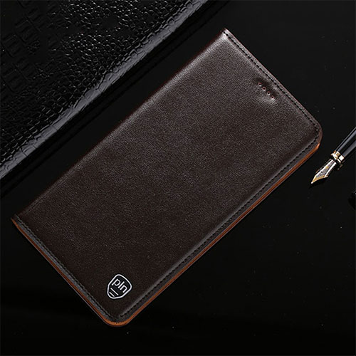 Leather Case Stands Flip Cover Holder H21P for Motorola Moto G100 5G Brown