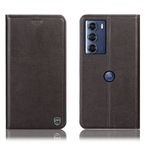 Leather Case Stands Flip Cover Holder H21P for Motorola Moto G200 5G Brown