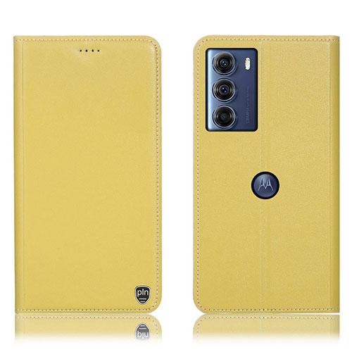 Leather Case Stands Flip Cover Holder H21P for Motorola Moto G200 5G Yellow
