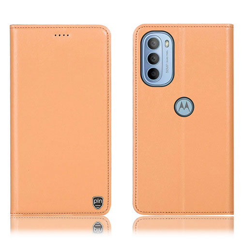 Leather Case Stands Flip Cover Holder H21P for Motorola Moto G31 Orange