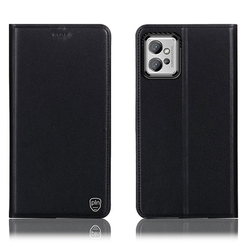 Leather Case Stands Flip Cover Holder H21P for Motorola Moto G32 Black