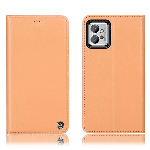 Leather Case Stands Flip Cover Holder H21P for Motorola Moto G32 Orange