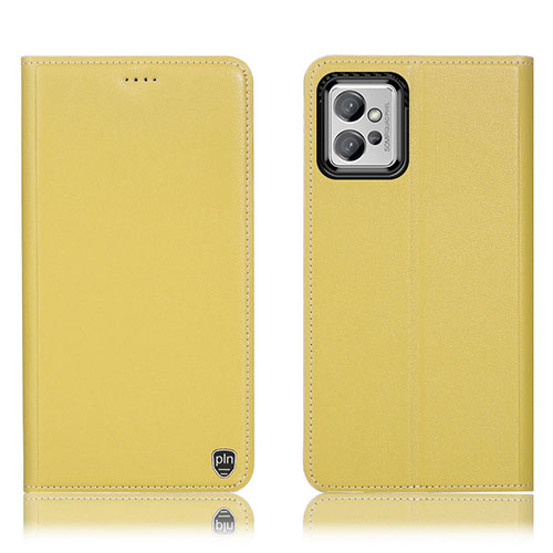 Leather Case Stands Flip Cover Holder H21P for Motorola Moto G32 Yellow