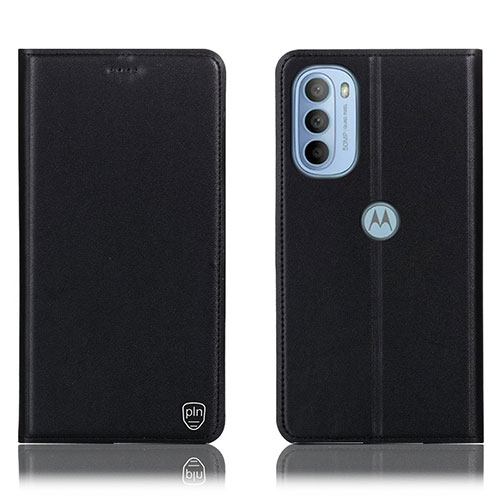 Leather Case Stands Flip Cover Holder H21P for Motorola Moto G41 Black