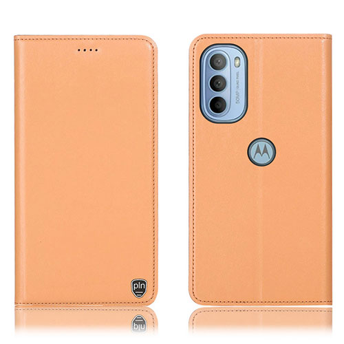 Leather Case Stands Flip Cover Holder H21P for Motorola Moto G41 Orange