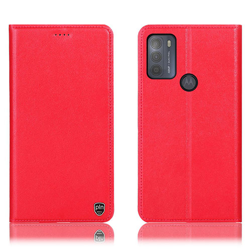 Leather Case Stands Flip Cover Holder H21P for Motorola Moto G50 Red