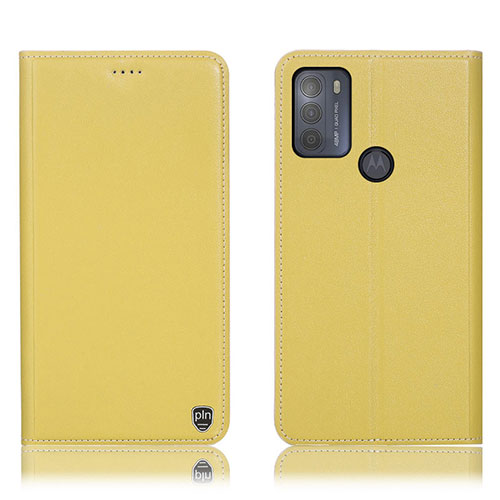 Leather Case Stands Flip Cover Holder H21P for Motorola Moto G50 Yellow