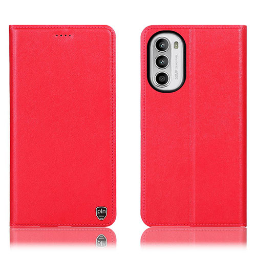 Leather Case Stands Flip Cover Holder H21P for Motorola MOTO G52 Red