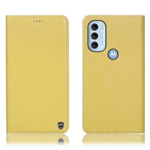 Leather Case Stands Flip Cover Holder H21P for Motorola Moto G71 5G Yellow