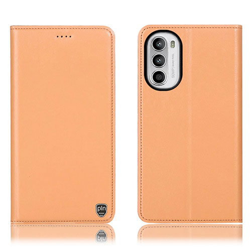 Leather Case Stands Flip Cover Holder H21P for Motorola Moto G71s 5G Orange