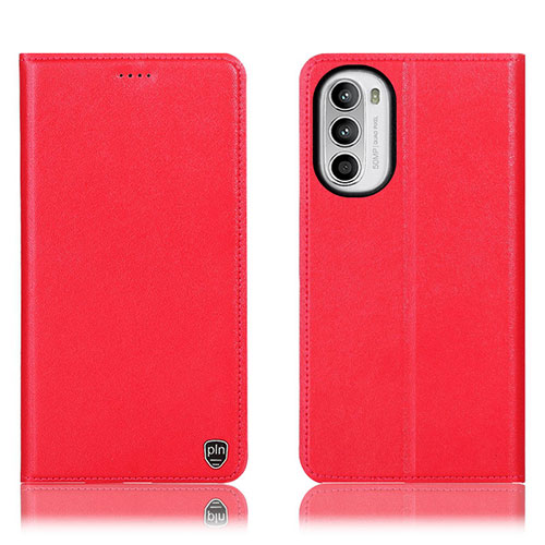 Leather Case Stands Flip Cover Holder H21P for Motorola Moto G82 5G Red