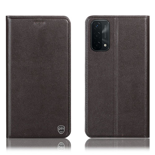 Leather Case Stands Flip Cover Holder H21P for OnePlus Nord N200 5G Brown