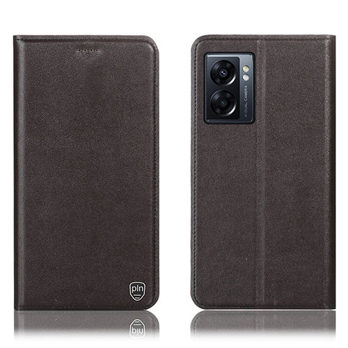 Leather Case Stands Flip Cover Holder H21P for Oppo A56S 5G Brown