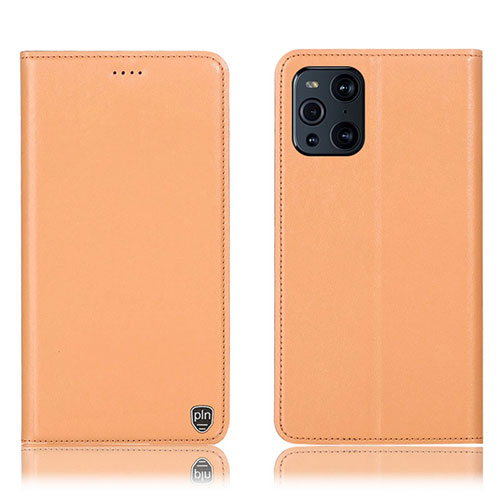 Leather Case Stands Flip Cover Holder H21P for Oppo Find X3 Pro 5G Orange
