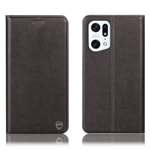 Leather Case Stands Flip Cover Holder H21P for Oppo Find X5 5G Brown
