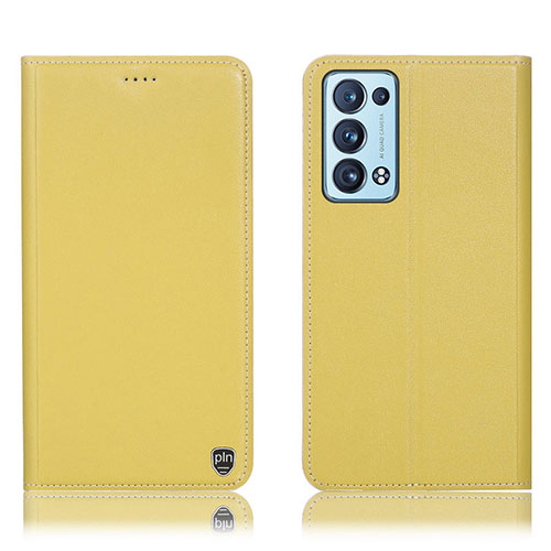 Leather Case Stands Flip Cover Holder H21P for Oppo Reno6 Pro 5G Yellow