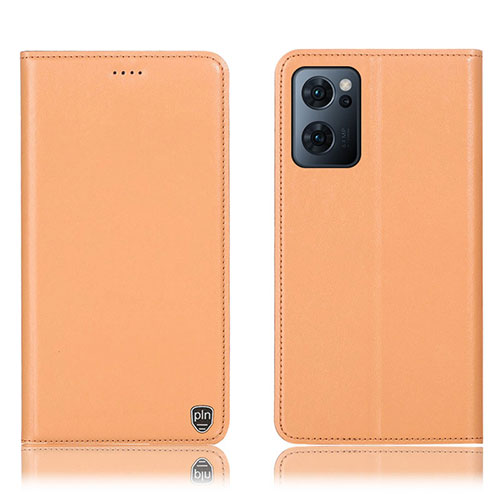 Leather Case Stands Flip Cover Holder H21P for Oppo Reno7 5G Orange