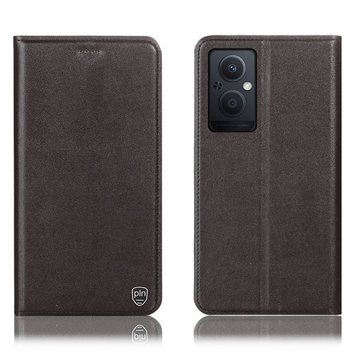 Leather Case Stands Flip Cover Holder H21P for Oppo Reno7 Z 5G Brown